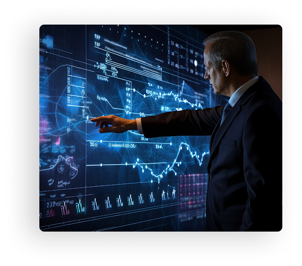 Analista revisando datos en pantallas con gráficos financieros